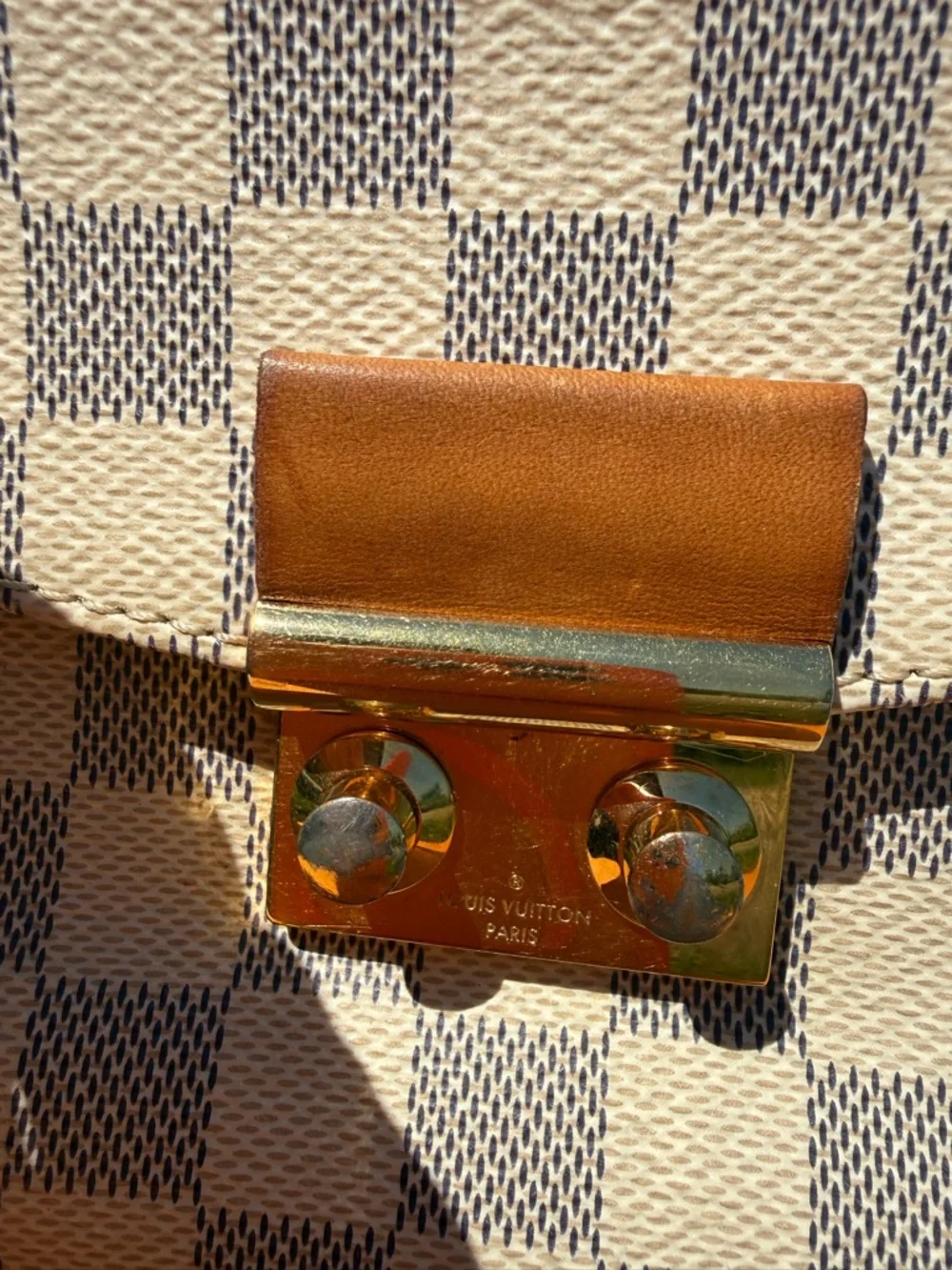 Louis Vuitton Damier Azur Canvas Satchel in Cream and Tan